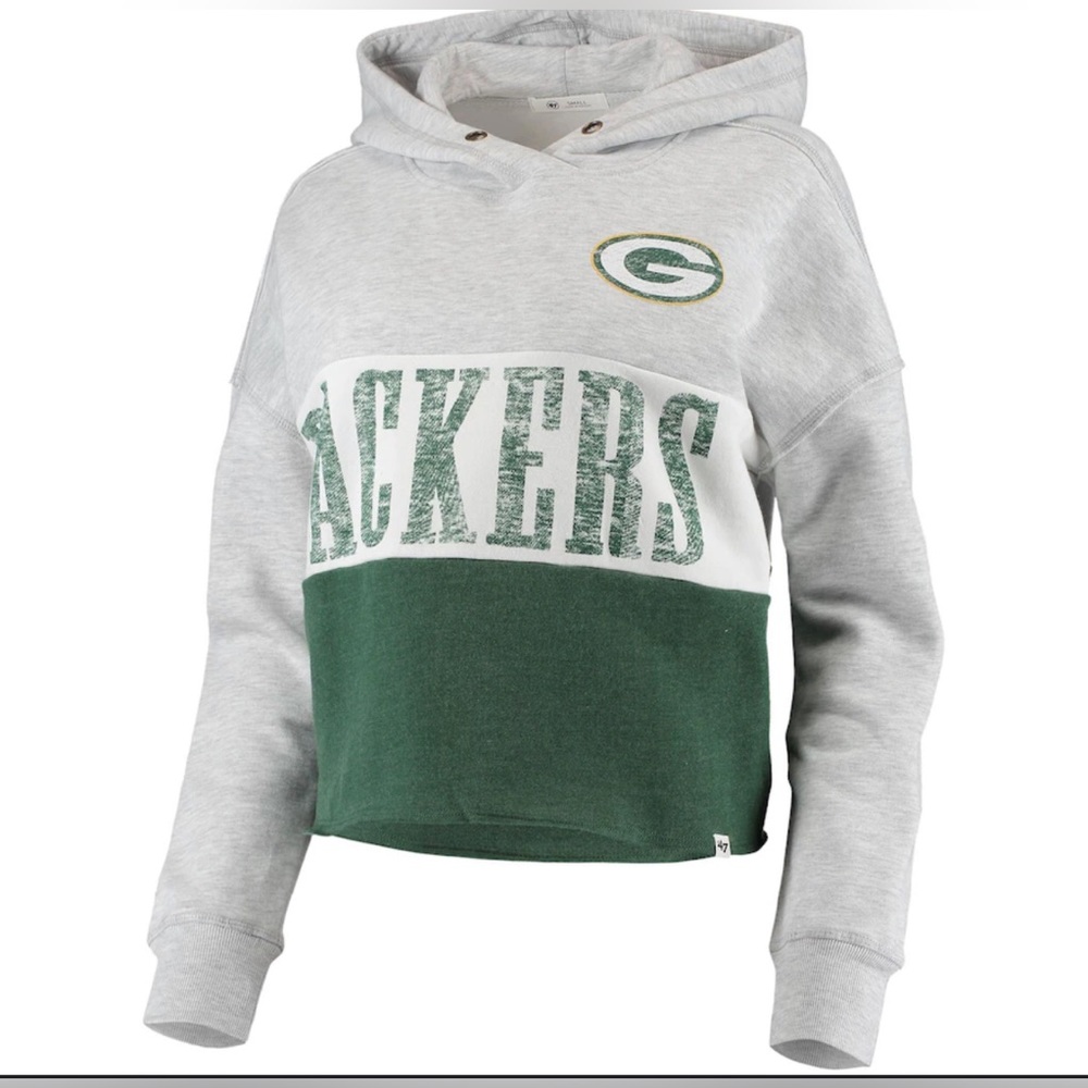 NWT - Women's Green Bay Packers '47 Heathered Gray Lizzy Cutoff Pullove…